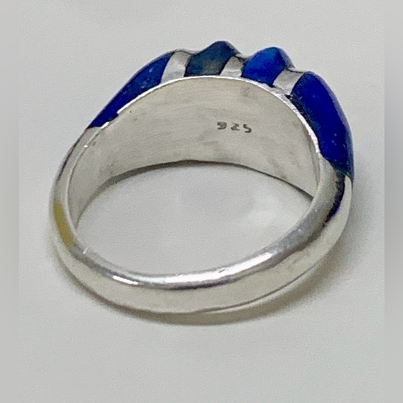 Early 20th Century Antique Art Deco Sterling Silver Lapis Lazuli Ring - Picture 14 of 16
